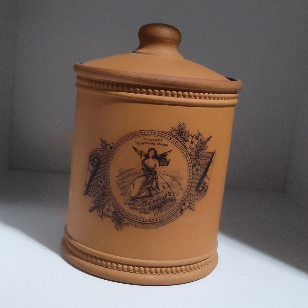 Harrods terracotta glazed interior fulham pottery storage jar with lid